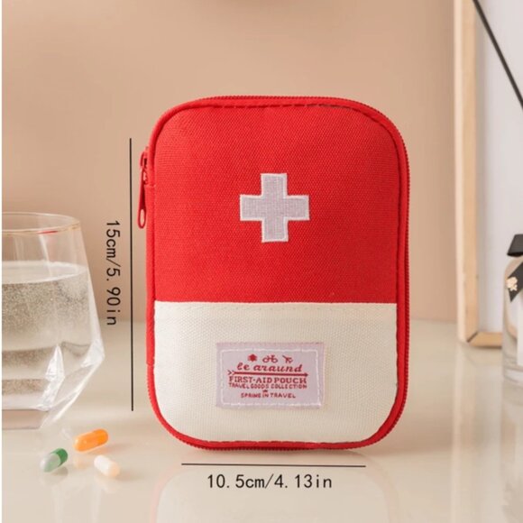 Portable Red Mini First Aid Kit Travel Medicine Organizer Pouch Case - Picture 3 of 3